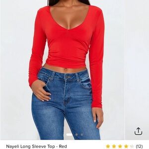 Fashion Nova Scarlet Long Sleeve V-Neck Top
